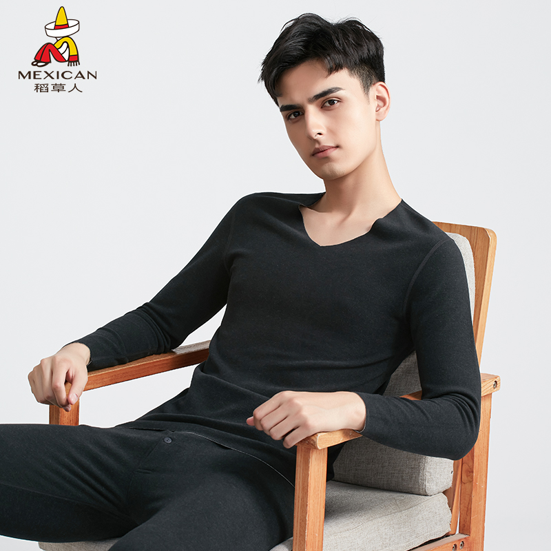 稻草人保暖上衣双面磨绒蚕丝男