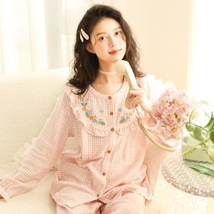 产后孕妇睡衣哺乳纯棉纱布春秋4月份5喂奶家居服 月子服夏季 薄款