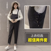 Phụ nữ mang thai denim overalls phù hợp với mùa xuân và mùa thu mỏng phần thời trang dành cho bà bầu mặc 2019 quần mới mùa xuân và mùa hè cho mẹ - Áo thai sản