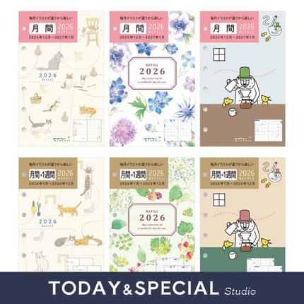 MIDORI活页内芯2026年 B7尺寸月记手帐内页迷你6孔替芯