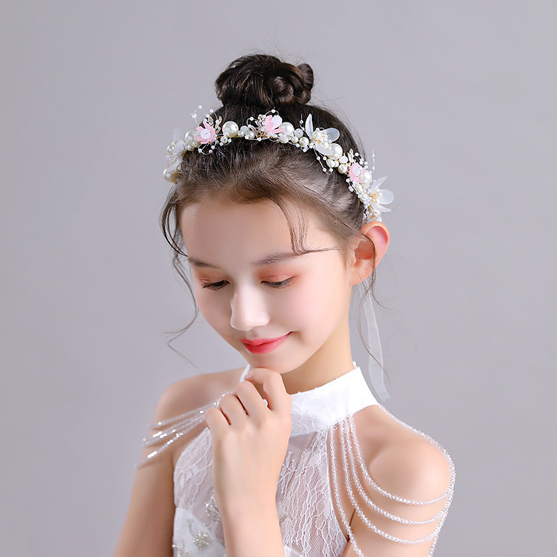 花环头饰儿童皇冠发饰公主超仙森系珍珠发箍女童生日演出礼服配饰