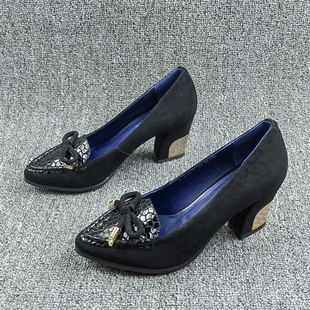 撤柜断码清仓处理春季时尚气质浅口单鞋女中跟粗跟蝴蝶结通勤鞋潮