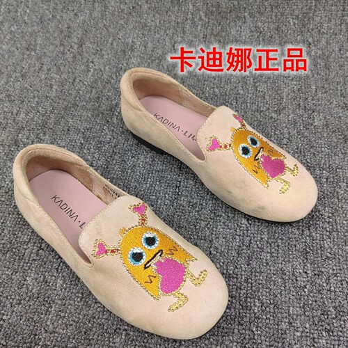正品撤柜女童卡通风刺绣平底单鞋女一脚蹬豆豆鞋舒适休闲懒人鞋潮
