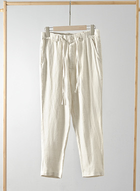 2024新款亚麻裤 男式透气休闲九分裤 清新日常小直通裤C006