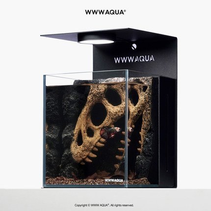 K11 WWWAQUA古化石霸王龙斗鱼专用鱼缸造景生态全套桌面小型摆件