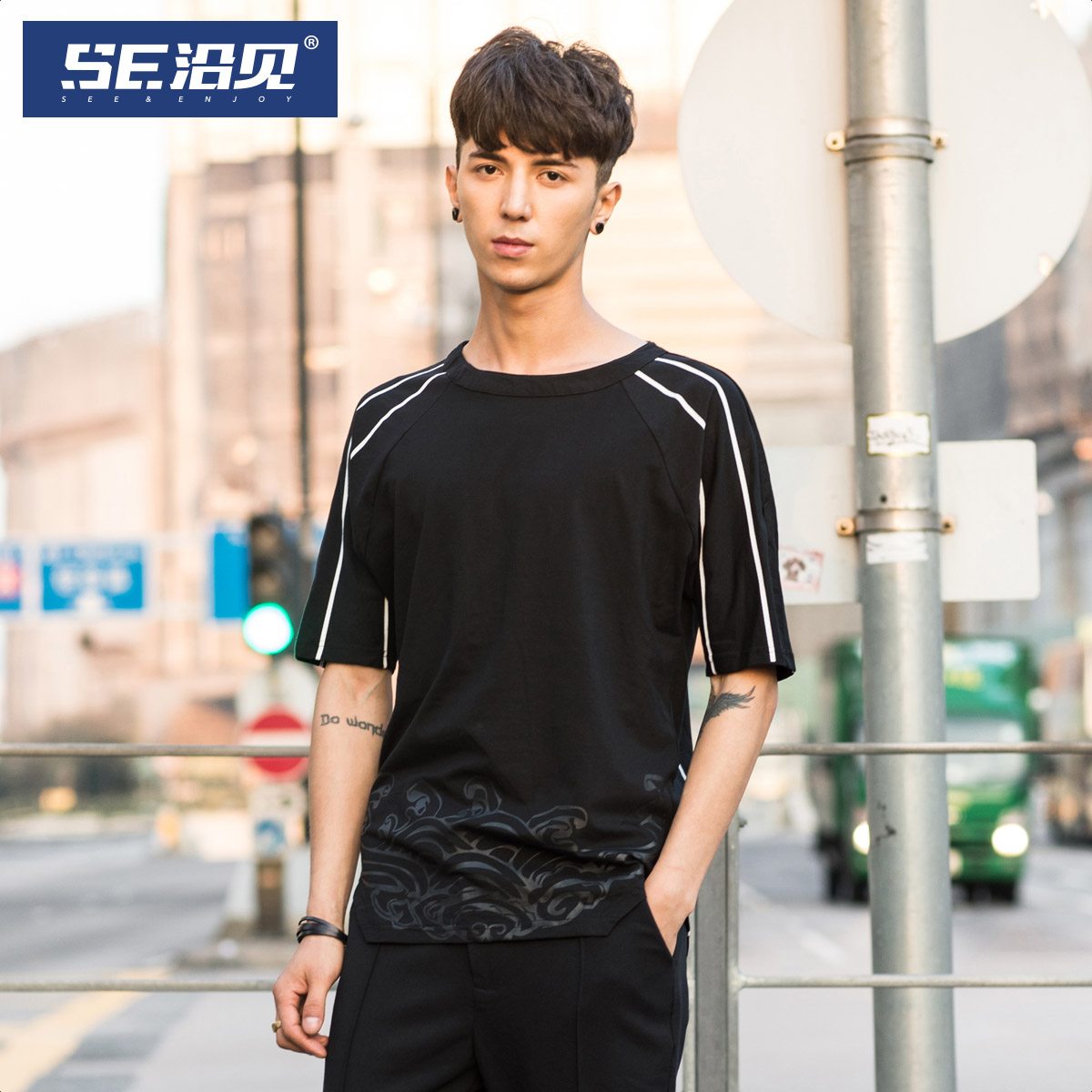 【買一送一】SE沿見港風潮牌男裝2018夏季短T圓領短袖T恤衫青年男