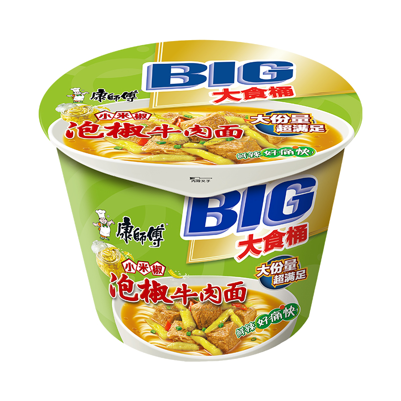 康师傅大食桶方便面泡椒牛肉面