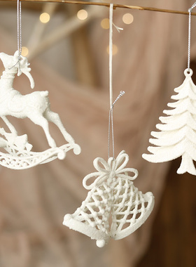 Christmas decorations圣诞挂件装饰麋鹿铃铛雪花圣诞树白色挂饰