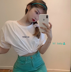 實拍  韓國ins顯瘦寬鬆hi！baby印花短袖韓系T恤上衣