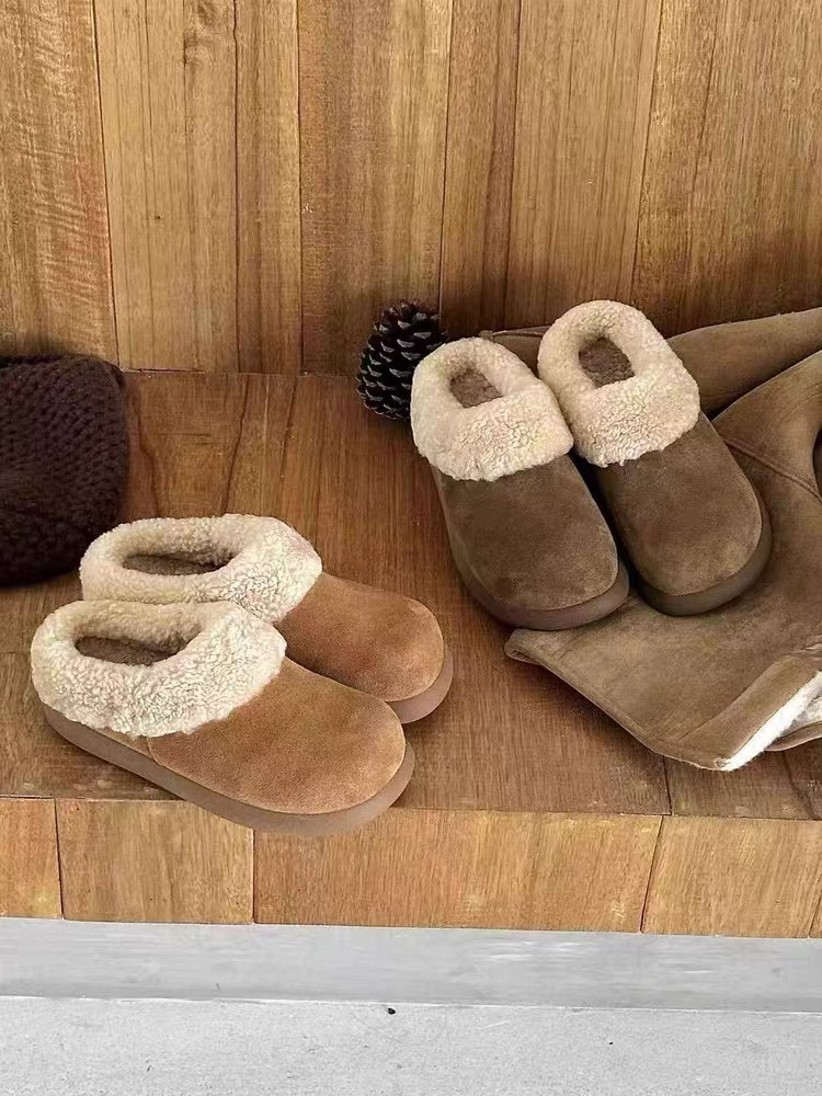 欧洲站2025冬新款毛毛鞋厚底懒人一脚蹬加绒包头半拖鞋999-120