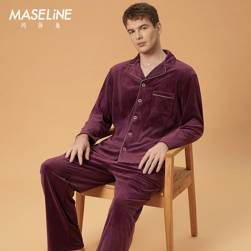 玛莎龙睡衣男士秋冬加厚海岛绒