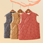 纯棉花中式 中国风复古马夹坎肩棉背心内胆冬保暖 手工盘扣马甲女