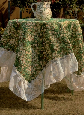 法式田园绿色浪漫餐桌布油画高级感ins风长方形茶几布艺装饰盖布