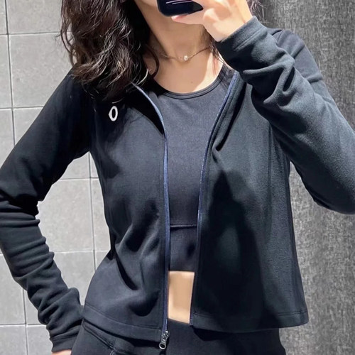 素然连帽运动磨毛修身短外套女士