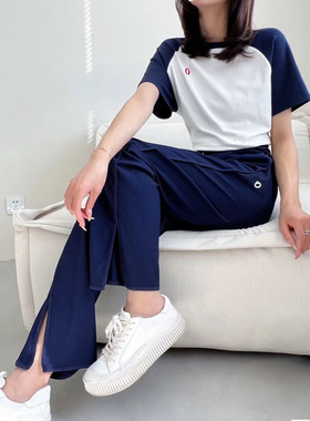 素然ZUCZUG 裤子 女新品宽松松紧带弹力罗纹直筒休闲裤A0231PA19