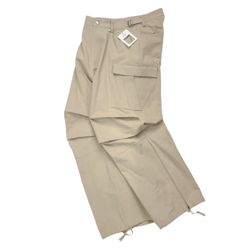 thumbnail for Nonnod pleated large pocket khaki crago cargo pants men's silhouette flared zip casual paratrooper trousers