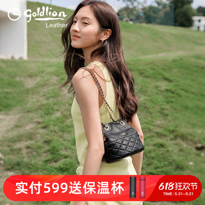 金利来时尚轻奢小众水桶包包女士2026新款高级感斜挎包真皮链条包