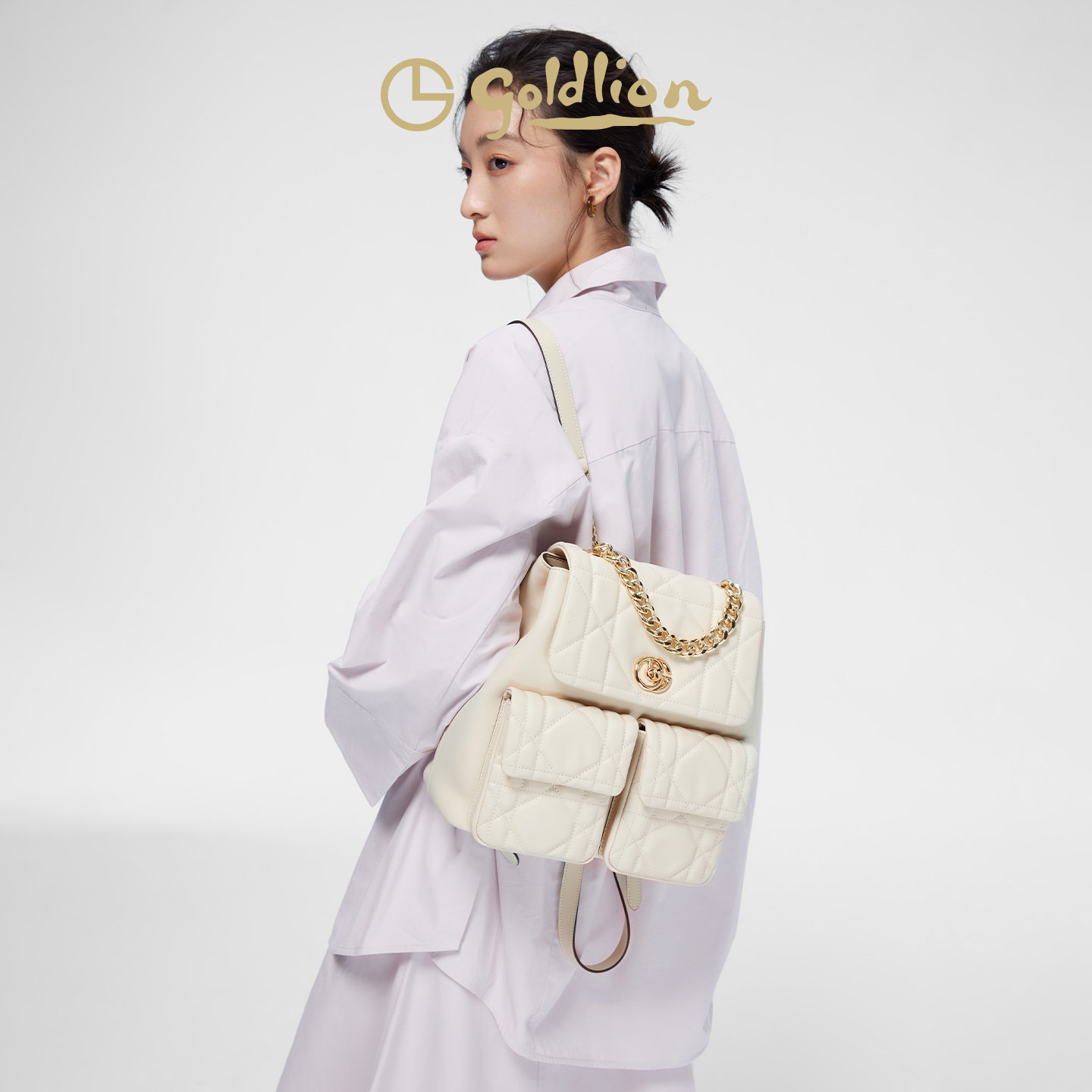 金利来真皮女士包包时尚百搭双肩包轻奢新款小香风菱格通勤小背包