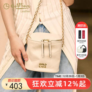 金利来真皮女包单肩圆筒包2025新款 斜挎链条包 迷你手机包小包时尚