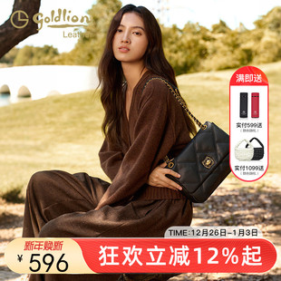 金利来2025新款 链条斜挎小方包 轻奢真皮女包菱格小香风单肩包时尚