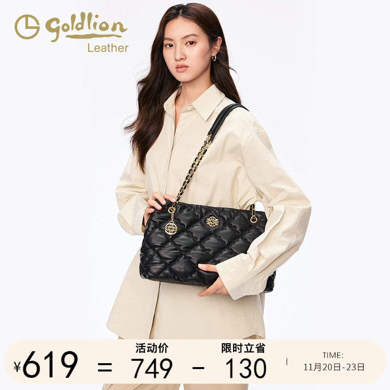 金利来小香风气质女包时尚新款菱格链条单肩包大容量黑色托特包潮