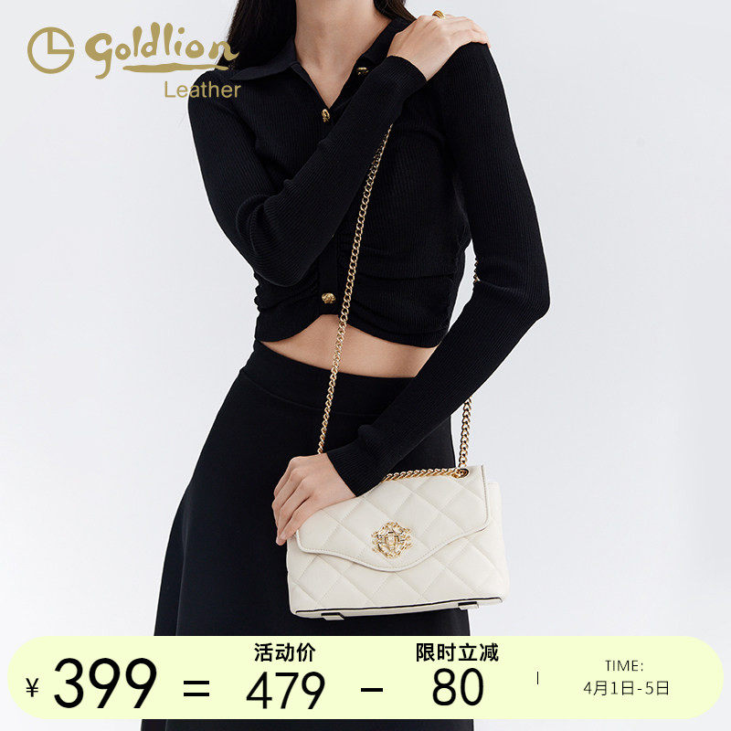 金利来2025新款牛皮链条菱格腋下包百搭单肩包女包大容量斜挎小包