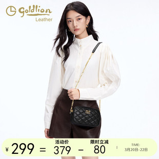 金利来时尚真皮女包2026黑色牛皮单肩斜挎小包通勤百搭链条手机包