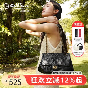 金利来2025新款 女包小香风小众单肩斜挎包真皮菱格链条包包慵懒风