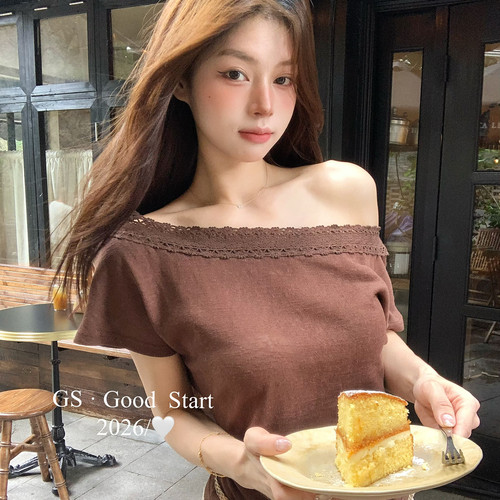 GS.GOOD START-拼接露肩短袖小衫(配可拆卸腰带)(含80棉料)M5252E