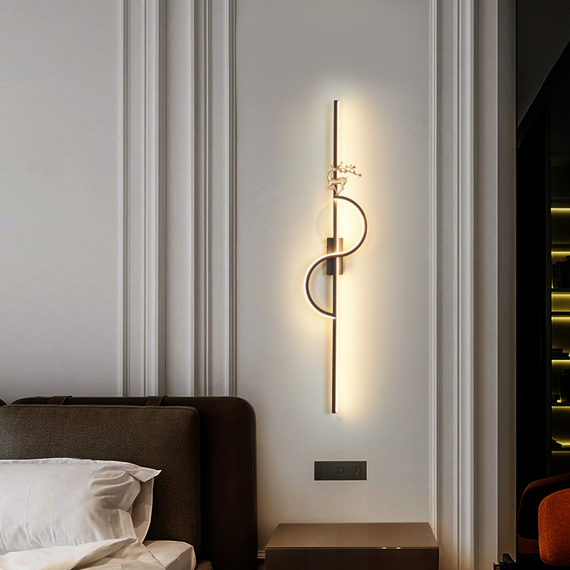 新款现代客厅电视背景墙壁灯极简木格栅壁灯床头灯充电款免布线灯