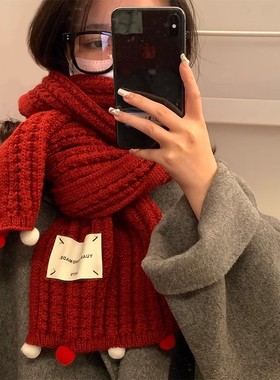 新年圣诞红色围巾女款2025新款冬季柔软百搭针织加厚保暖围脖护颈