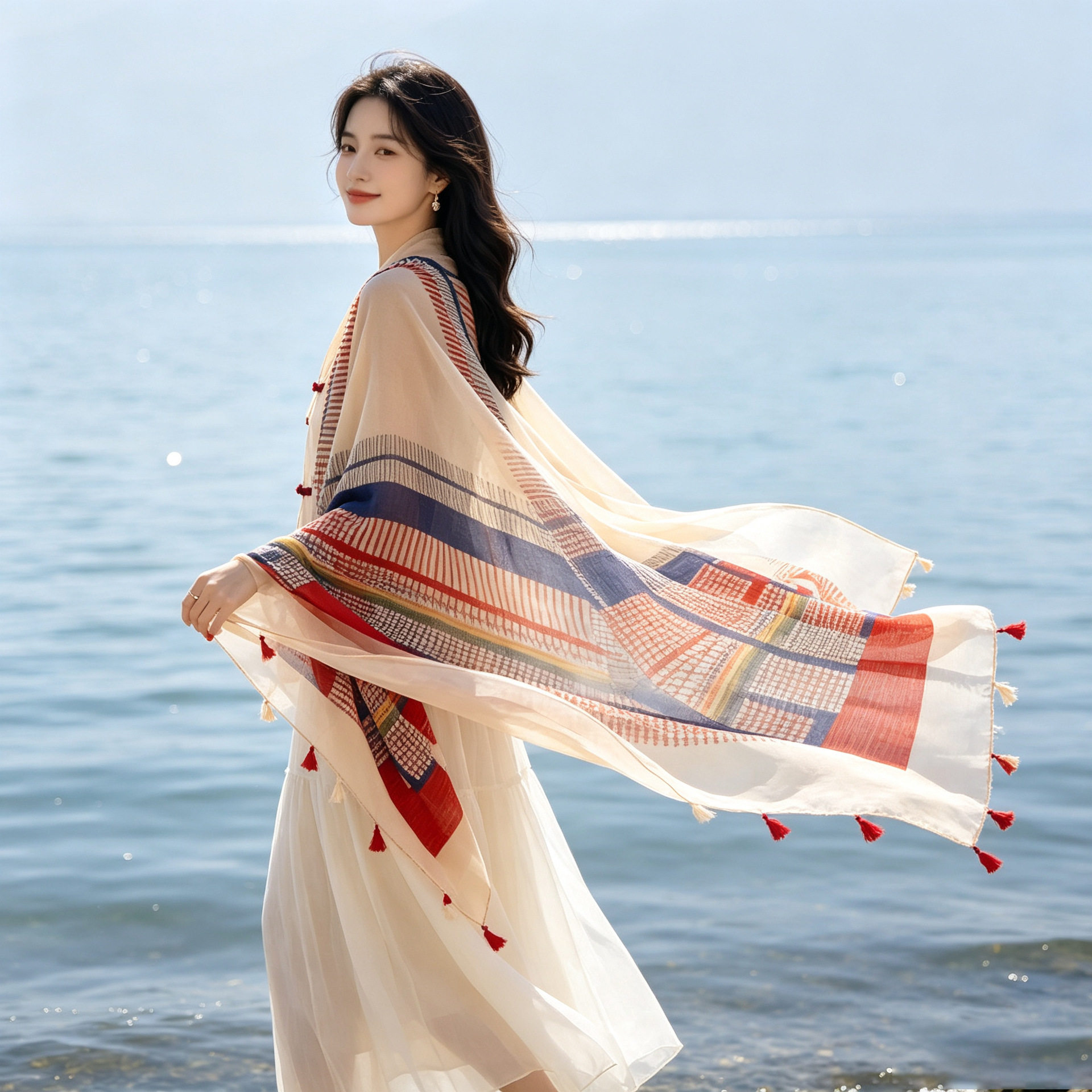 民族风盘扣披肩外搭女2026新款云南旅游拍照丝巾高级感夏薄款披风
