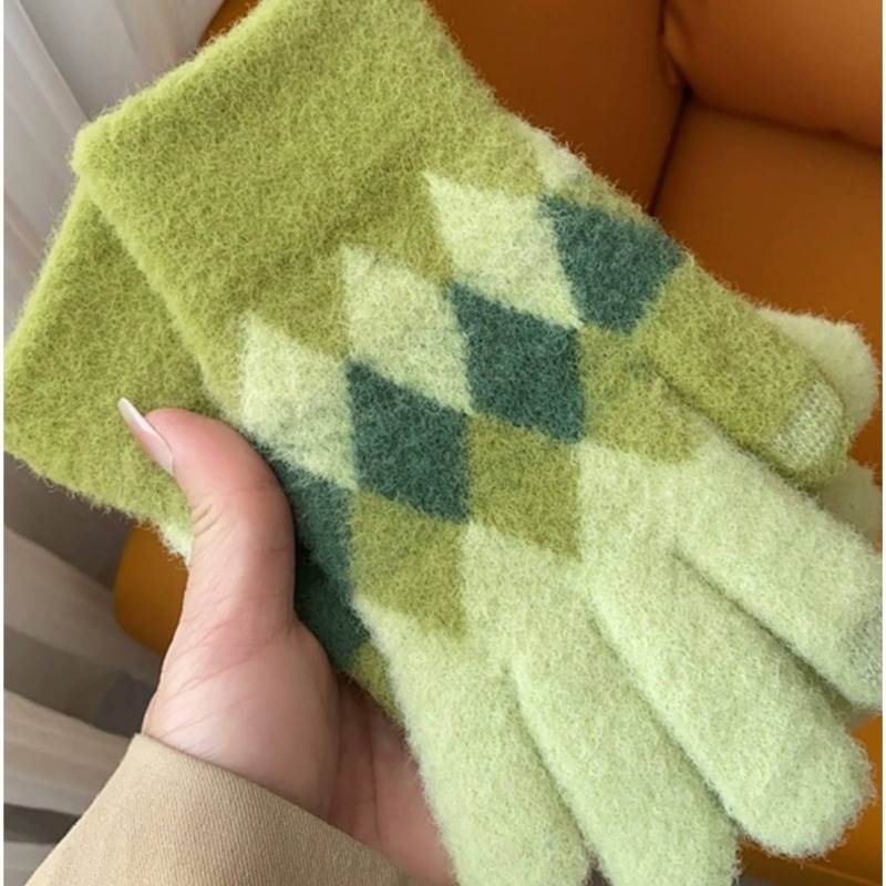 毛线手套女秋冬触屏保暖流行时尚加厚高品质针织五指全指骑行手套