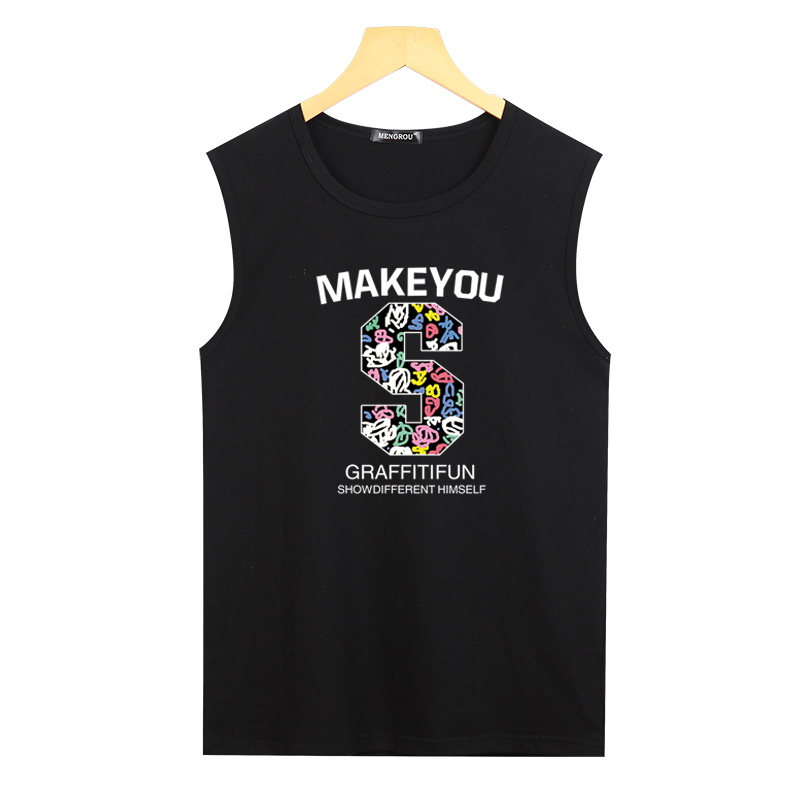 男圆领宽松坎袖健身篮球运动背心