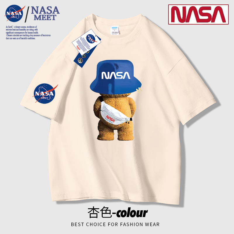 NASA 聯(lián)名款重磅短袖t恤男女款夏季寬松圓領(lǐng)半袖純棉體恤大碼落肩
