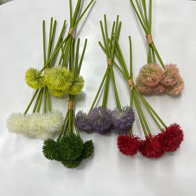 仿真花手扎毛球塑料花小刺球假花跨境热销餐桌假花装饰乒乓菊