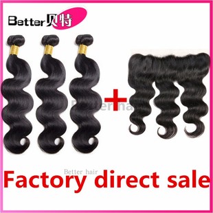 wave human closure Brazilian 发帘 frontal body with Hair