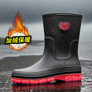 雨鞋男款工地耐磨胶鞋防水钓鱼雨靴冬季2025新款防寒加绒保暖水鞋