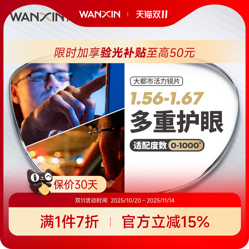 万新驾驶镜片1.56 1.60 1.67超薄防蓝光辐射眩光非球面驾驶近视