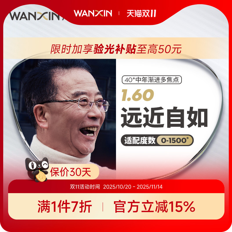 万新非球面1.60近视远视成人渐进镜片万新中老年镜片2片装定制片