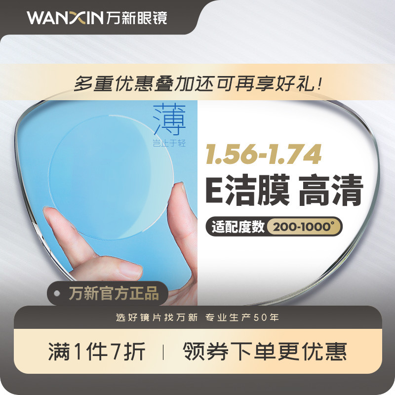万新镜片1.74超薄非球面E洁膜高清1.67高度近视散光配镜官方旗舰