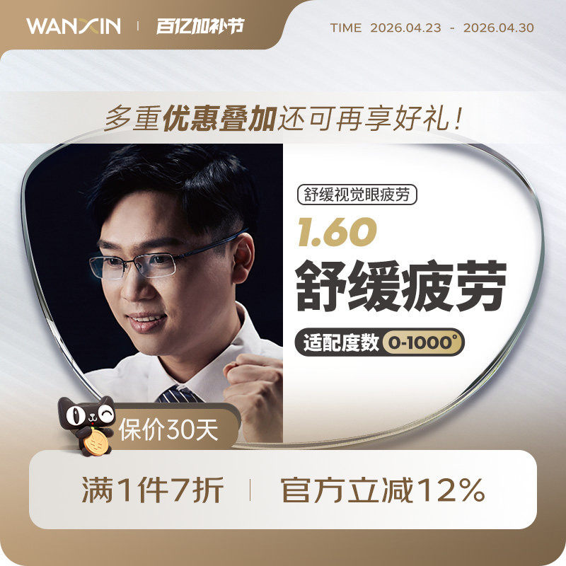 万新1.60超薄防蓝光辐射镜片万新缓解视疲劳近视眼镜片 2片装