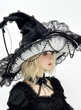 万圣节女巫帽大帽檐魔女帽装扮大