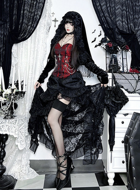 X25227丝绒斗篷上衣 秋季新款百搭哥特co万圣节复古气质罩衫