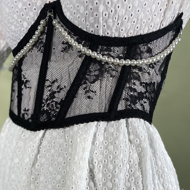 秋季新款21cm短款温柔蕾丝珍珠腰封鱼骨绑带装饰腰封外搭瘦腰束腰,女士内衣/男士内衣/家居服,塑身腰封/腰夹,淘宝优惠券,粉丝福利购,淘宝优惠卷