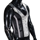 马甲外穿内衬正装 灰拼黑男装 男士 鱼骨前排扣后绑带紧身衣