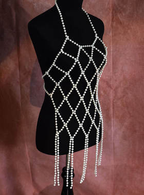 时尚仿珍珠长款流苏连衣裙经典简
