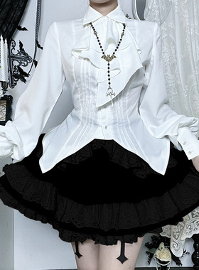 CF25259亚文化Lolita哥特风灯笼袖衬衫 秋季新款白色百搭修身上衣