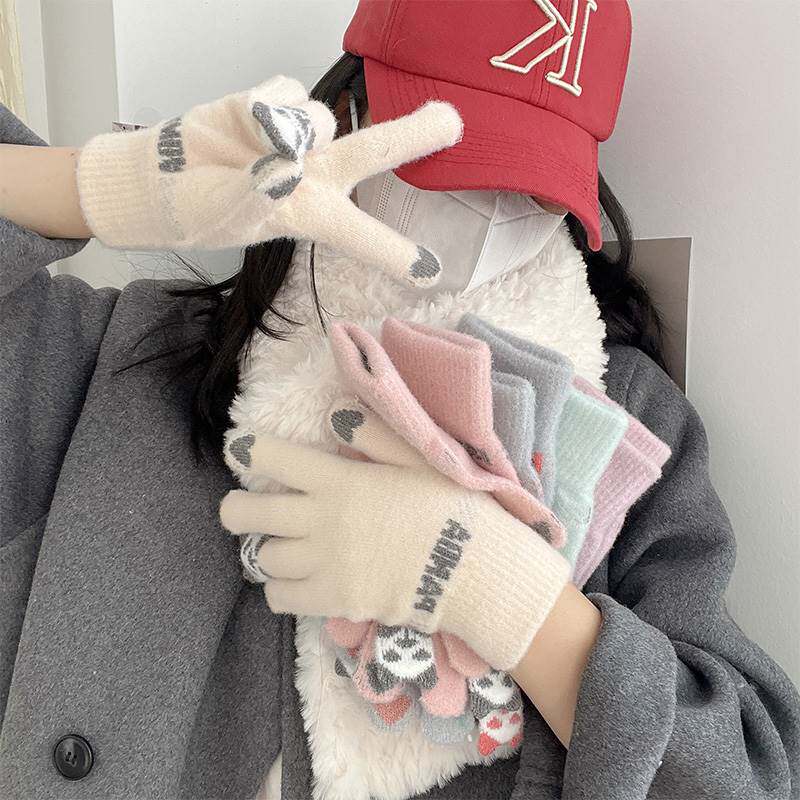 手套冬天季女可爱骑行保暖加厚防寒学生可触屏棉2023新款五指软妹