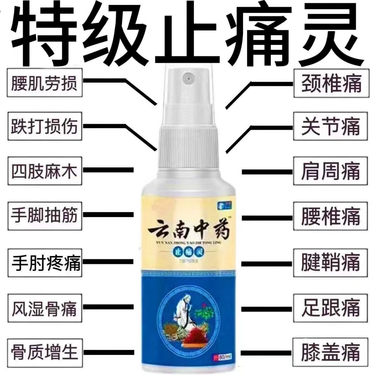 云南中药止痛灵喷剂颈肩腰腿手关节膝盖疼痛神器止痛舒筋活血喷雾